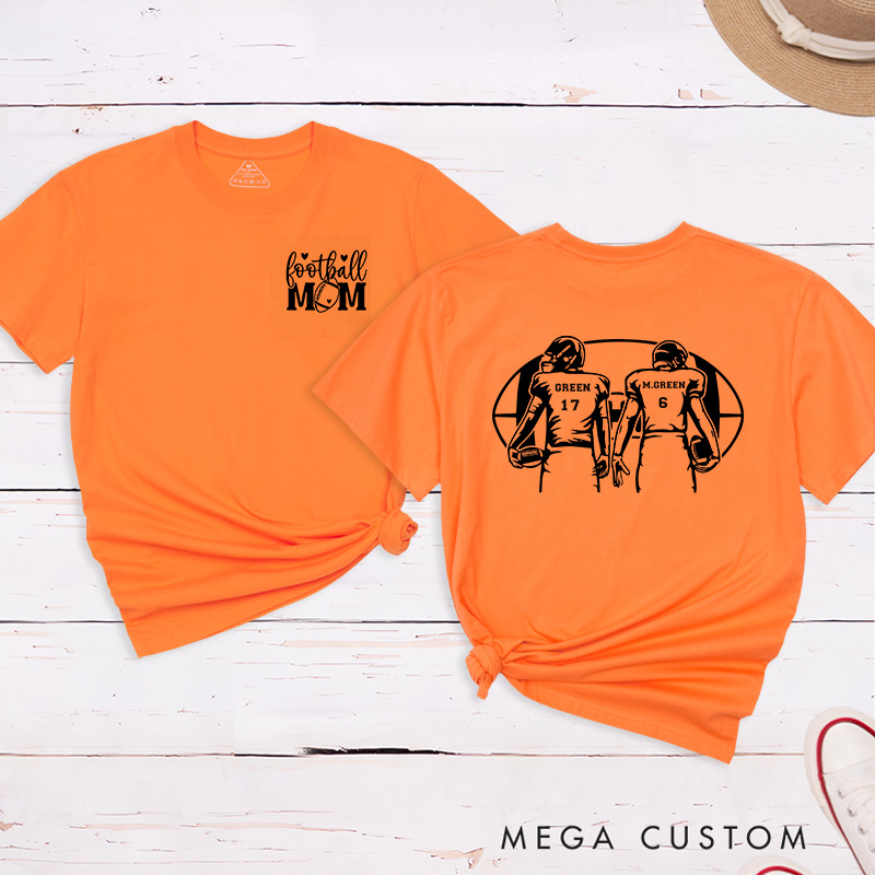 Personalized American Football Mom T-Shirts with Custom 2 Player Name and Number