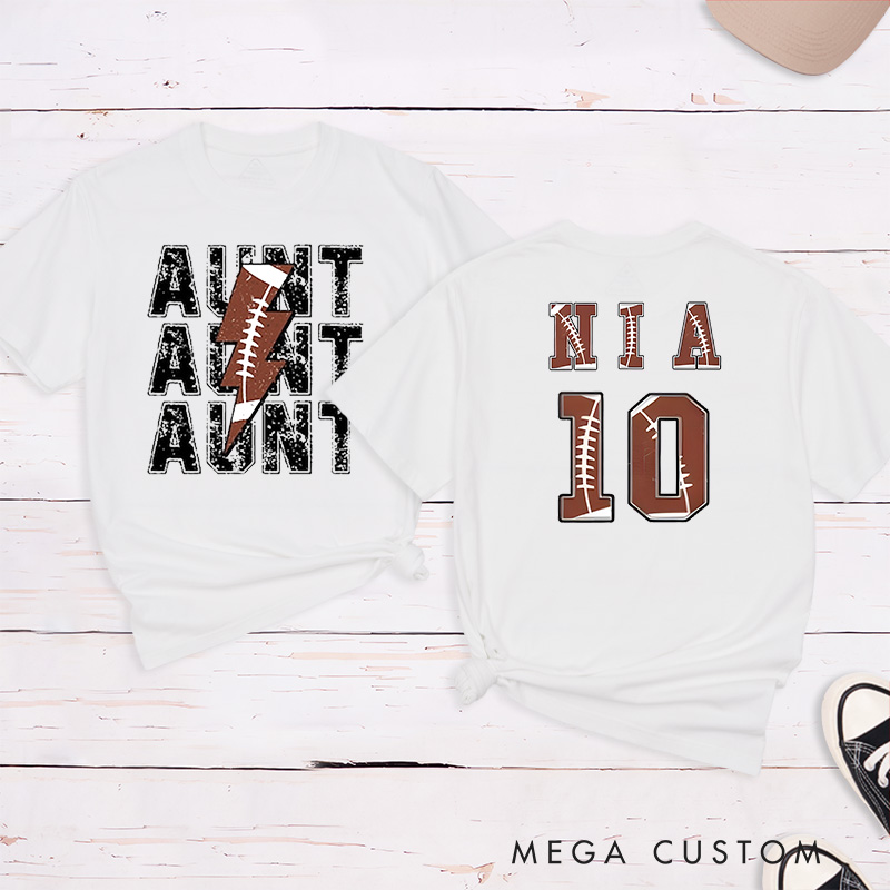 Personalized American Football and Rugby Aunt T-Shirts with Custom Name and Number