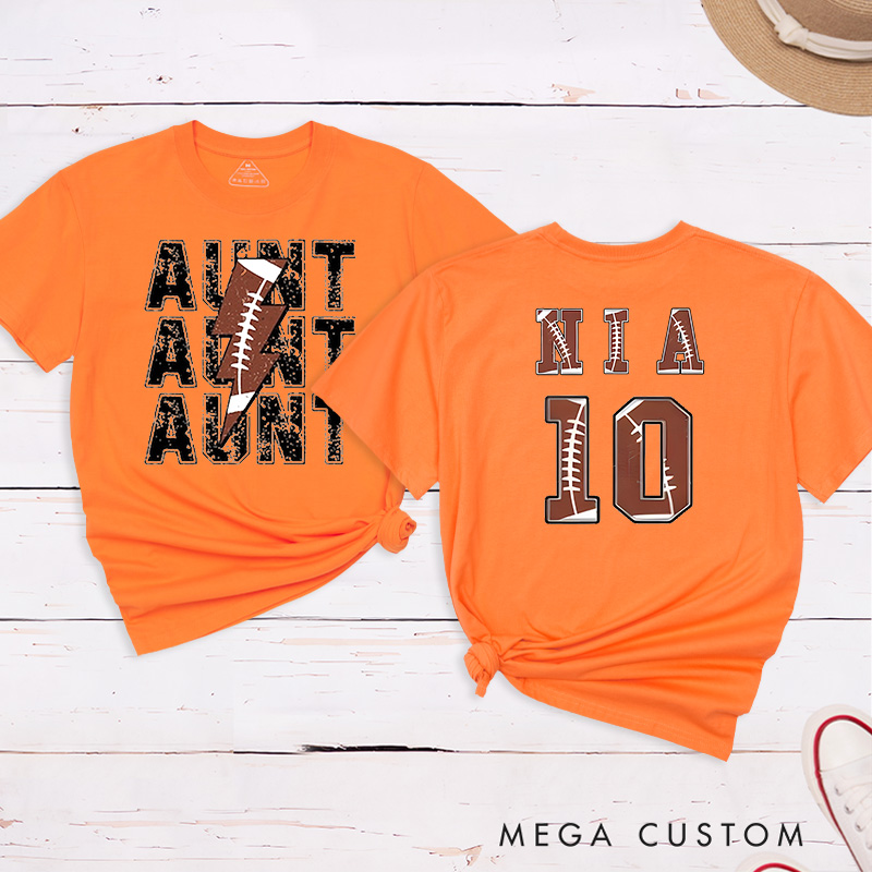 Personalized American Football and Rugby Aunt T-Shirts with Custom Name and Number