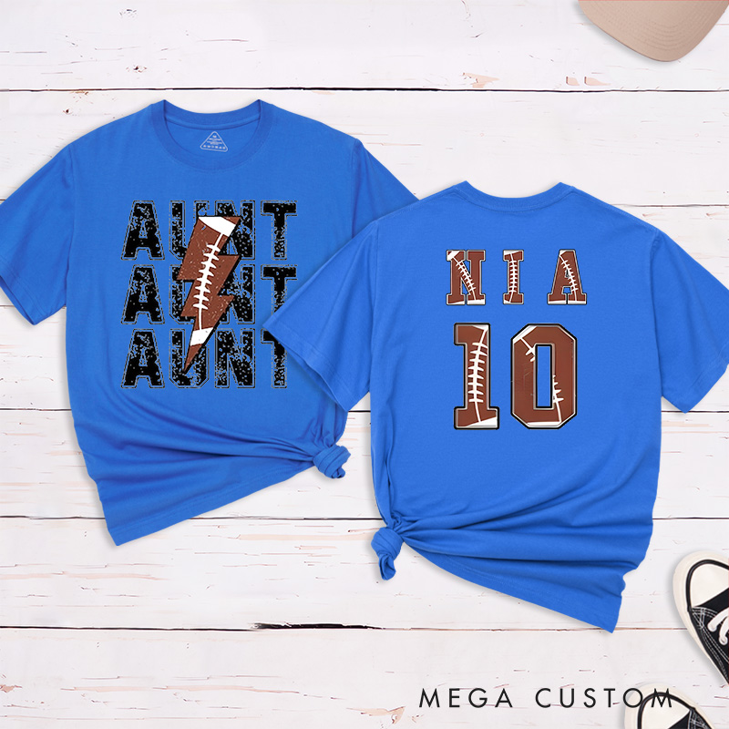 Personalized American Football and Rugby Aunt T-Shirts with Custom Name and Number