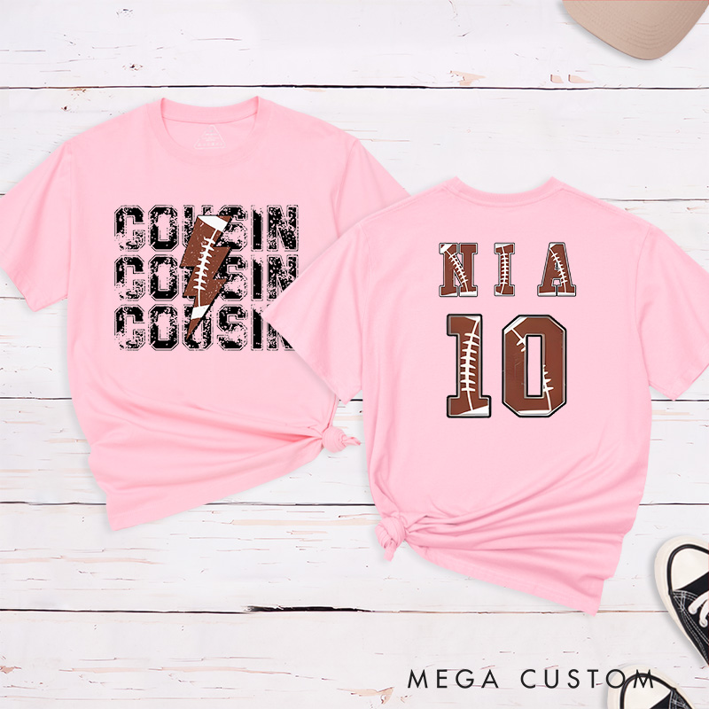 Personalized American Football and Rugby Cousin T-Shirts with Custom Name and Number