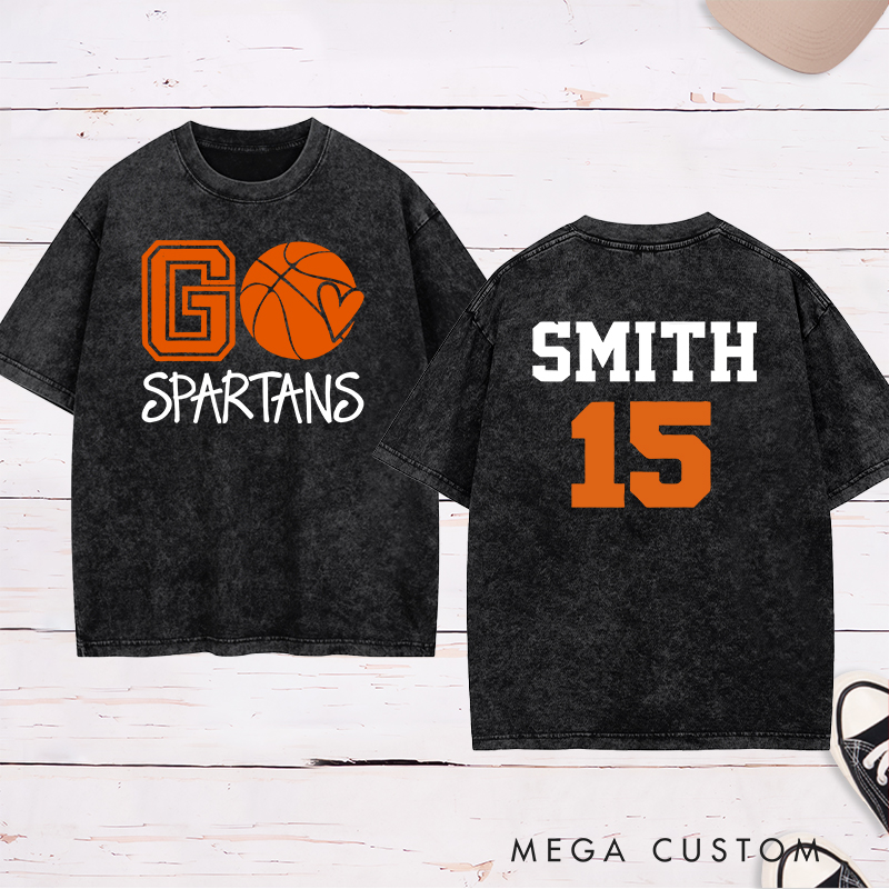 Personalized Washed T-Shirt Design Featuring Glitter Graphic with Customizable Team Name, Custom Name, and Number for a Bold and Unique Team Spirit Look