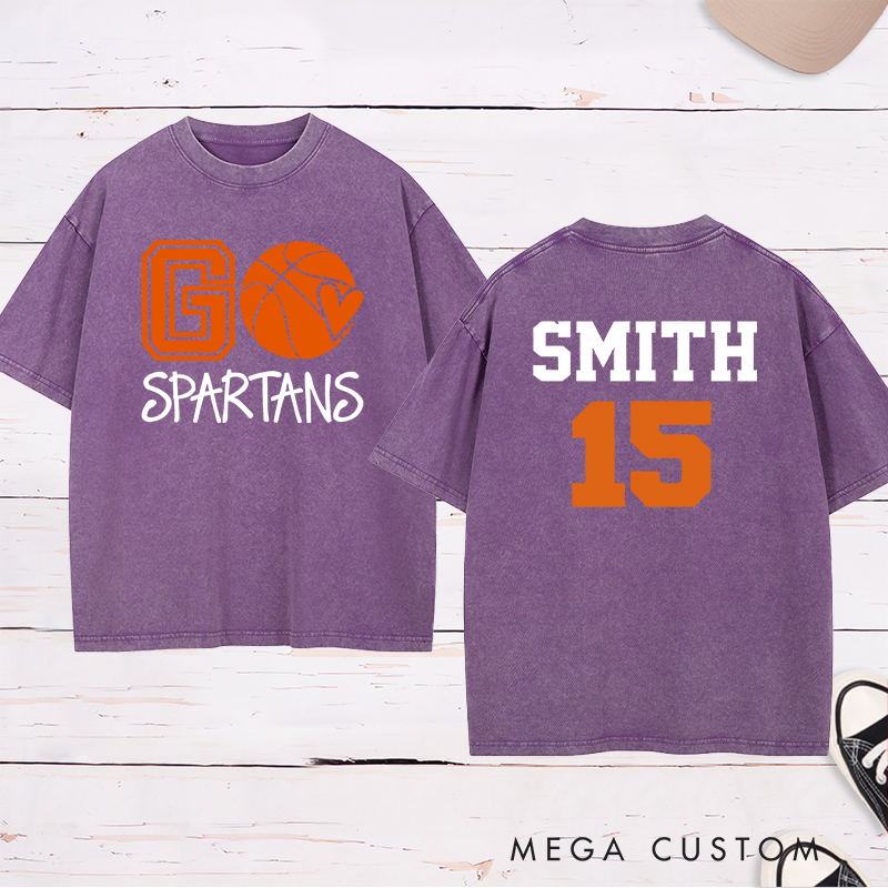 Personalized Washed T-Shirt Design Featuring Glitter Graphic with Customizable Team Name, Custom Name, and Number for a Bold and Unique Team Spirit Look