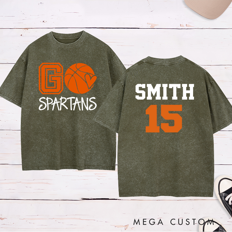 Personalized Washed T-Shirt Design Featuring Glitter Graphic with Customizable Team Name, Custom Name, and Number for a Bold and Unique Team Spirit Look