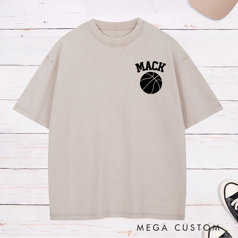 Personalized Washed T-Shirt Design Featuring Bold Custom Name and Basketball Graphic for a Classic Sporty Look