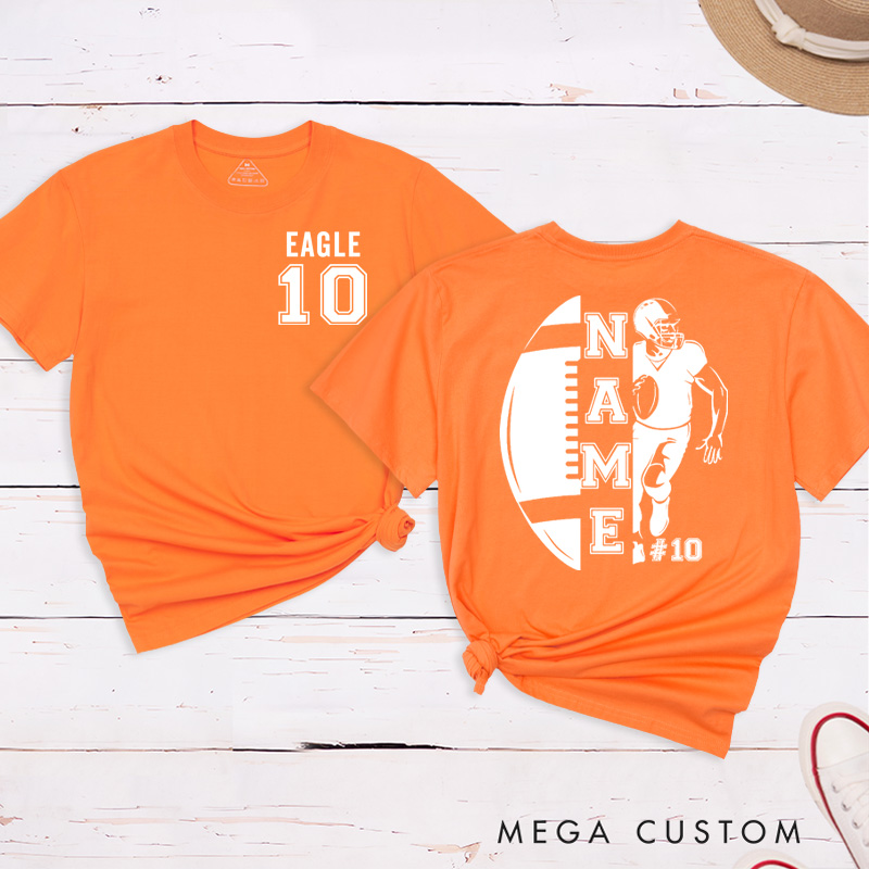 Personalized American Football and Rugby T-Shirts Featuring Custom Team Name on the Front and Number on the Back
