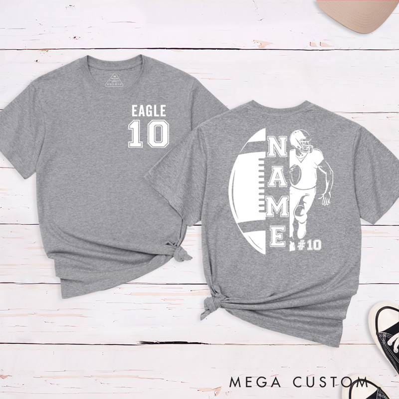 Personalized American Football and Rugby T-Shirts Featuring Custom Team Name on the Front and Number on the Back