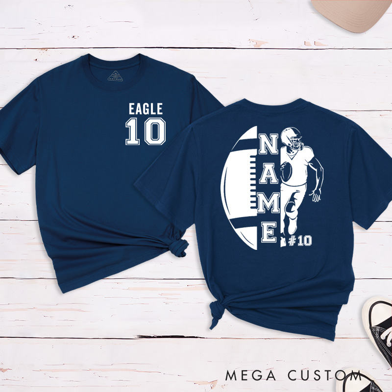 Personalized American Football and Rugby T-Shirts Featuring Custom Team Name on the Front and Number on the Back