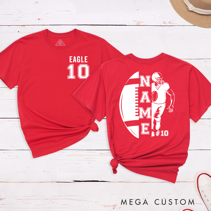 Personalized American Football and Rugby T-Shirts Featuring Custom Team Name on the Front and Number on the Back