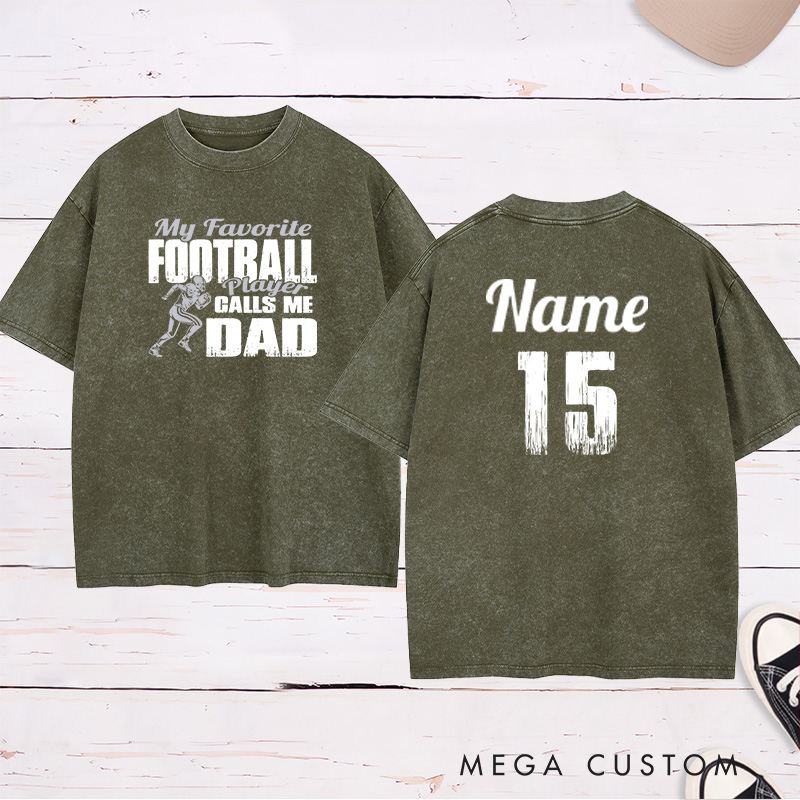 Personalized American Football Washed T-Shirts Featuring Custom Number and Name - My favorite football player calls me "Your Title"