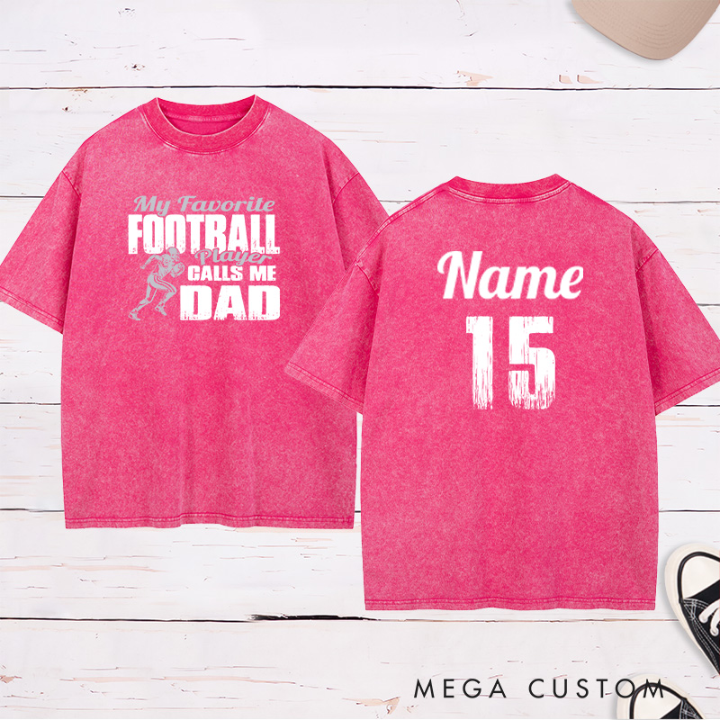 Personalized American Football Washed T-Shirts Featuring Custom Number and Name - My favorite football player calls me "Your Title"