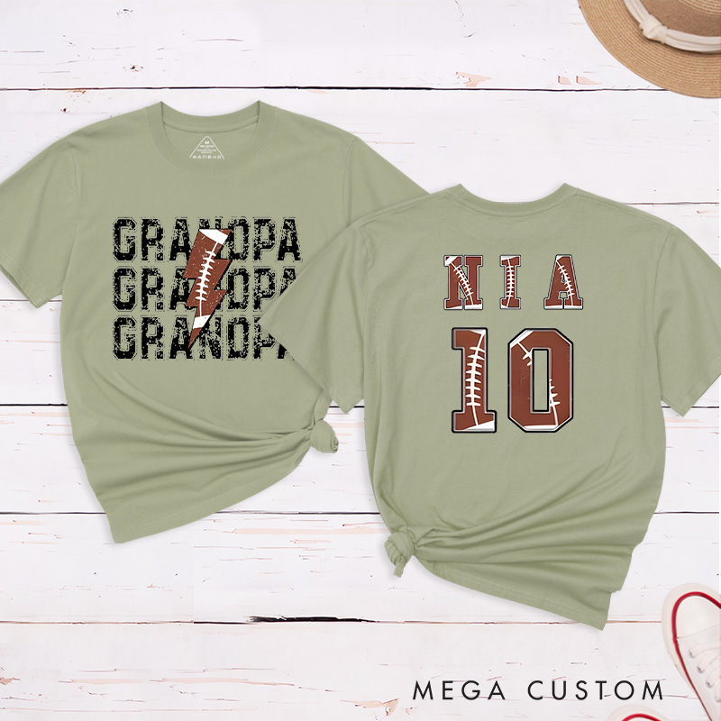 Personalized American Football and Rugby Grandpa T-Shirts with Custom Name and Number