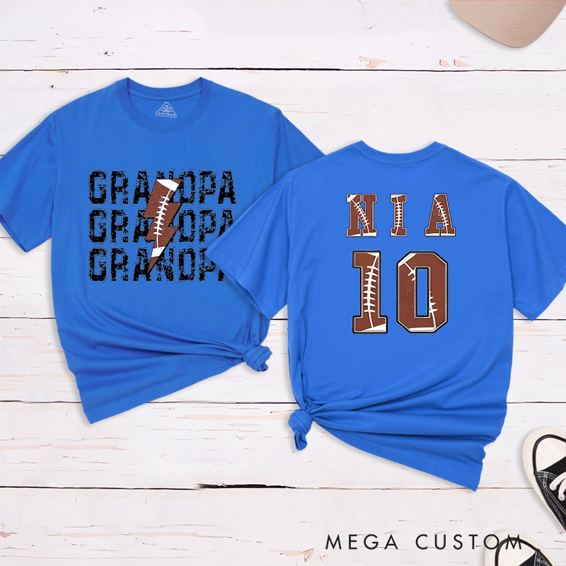 Personalized American Football and Rugby Grandpa T-Shirts with Custom Name and Number