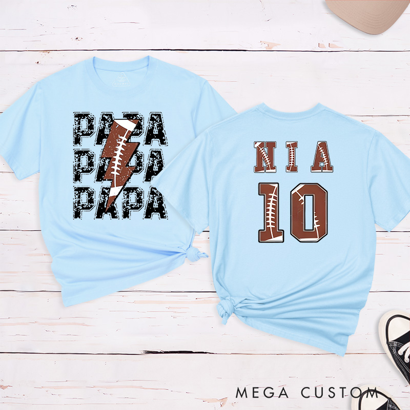 Personalized American Football and Rugby Papa T-Shirts with Custom Name and Number-The Perfect Gift for Dad or Grandpa