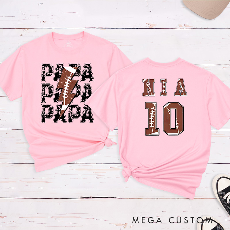 Personalized American Football and Rugby Papa T-Shirts with Custom Name and Number-The Perfect Gift for Dad or Grandpa