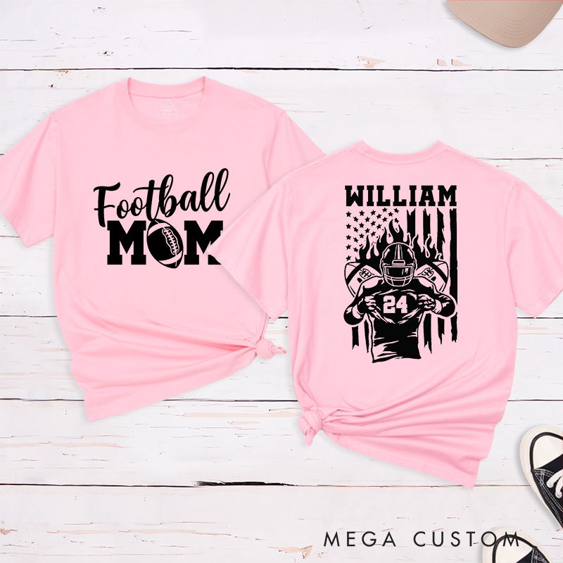 Personalized American Football Mom T-Shirts Featuring Custom Team Name and Number – Proudly Supporting Your Star Player