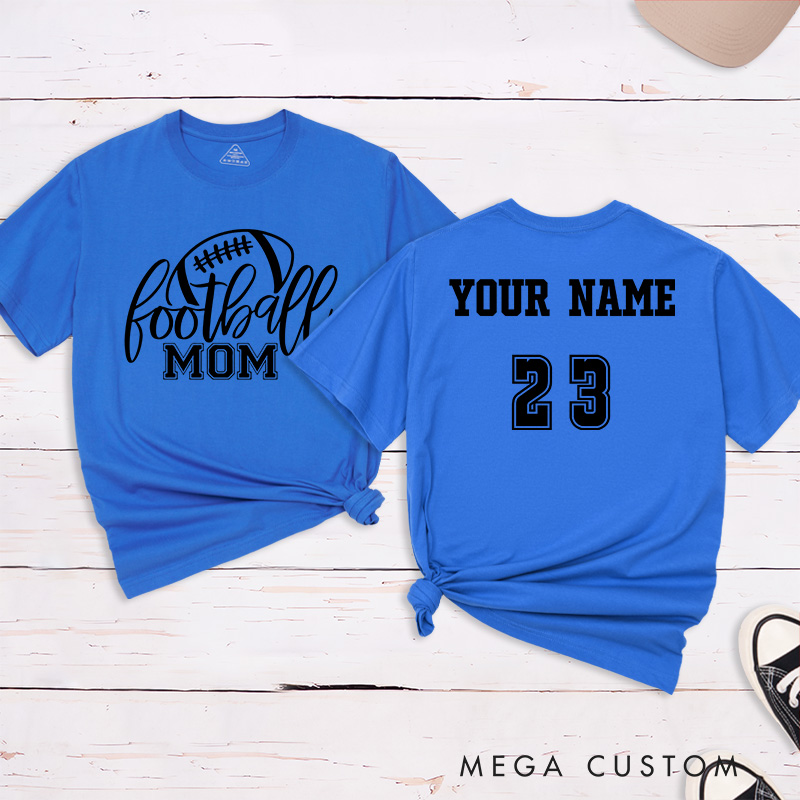 Personalized American Football Mom T-Shirts Featuring Custom Name and Number