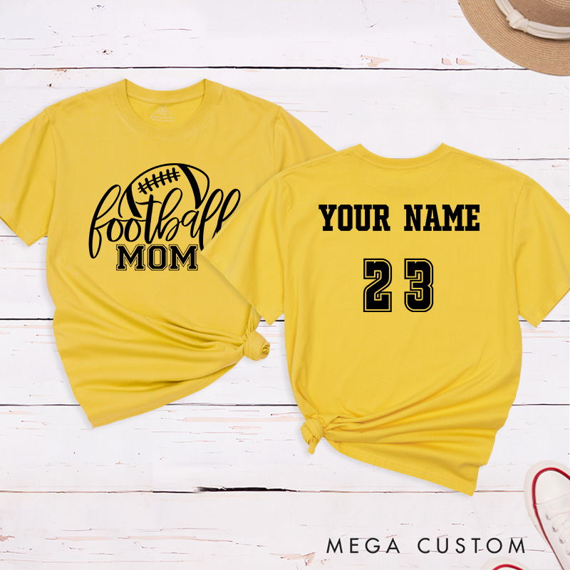 Personalized American Football Mom T-Shirts Featuring Custom Name and Number