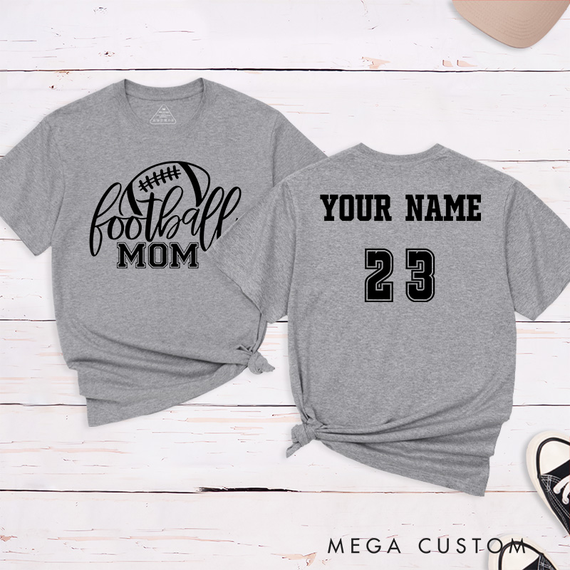 Personalized American Football Mom T-Shirts Featuring Custom Name and Number