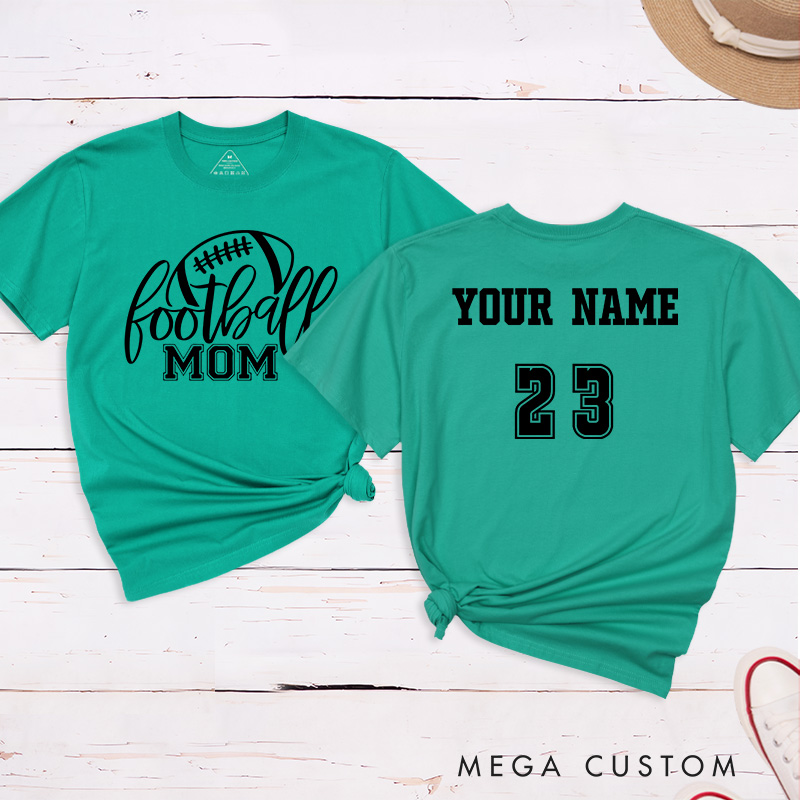 Personalized American Football Mom T-Shirts Featuring Custom Name and Number