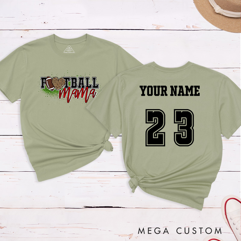 Personalized American Football Leopard Mama T-Shirts Featuring Custom Name and Number