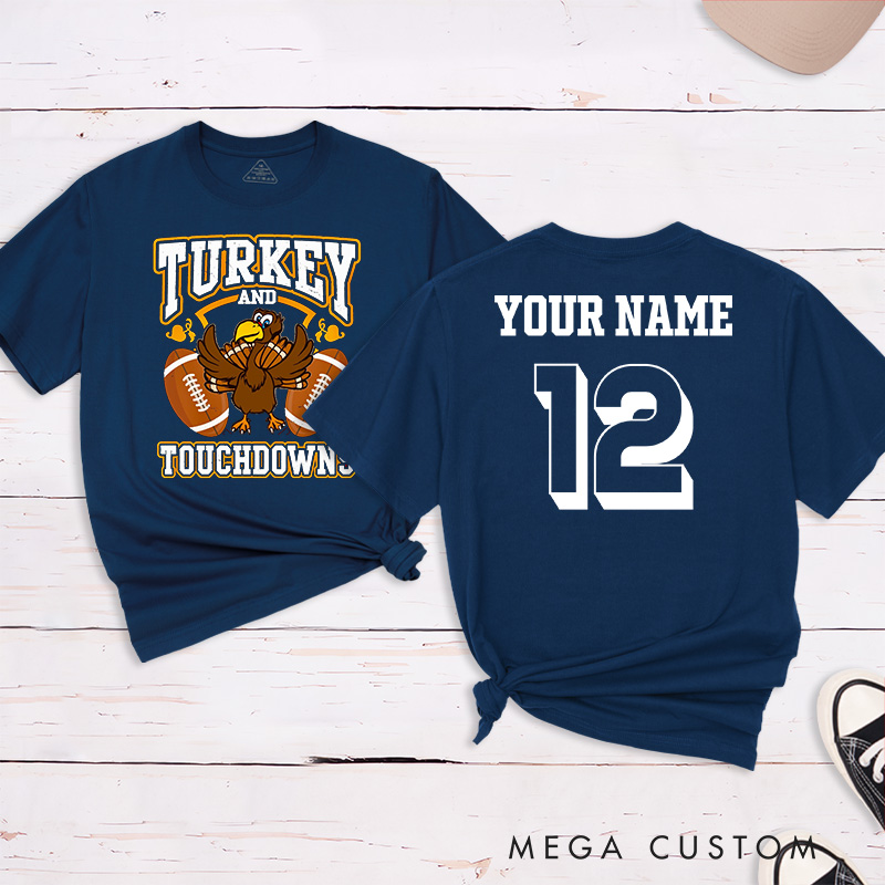 Personalized American Football and Rugby Turkey T-Shirts Featuring Custom Name and Number
