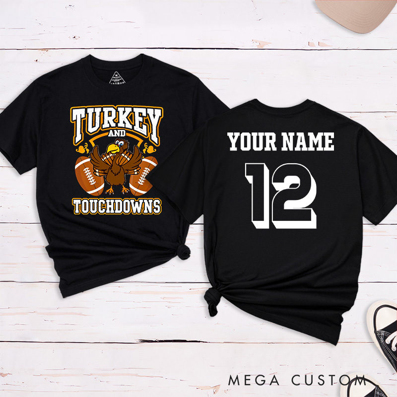 Personalized American Football and Rugby Turkey T-Shirts Featuring Custom Name and Number
