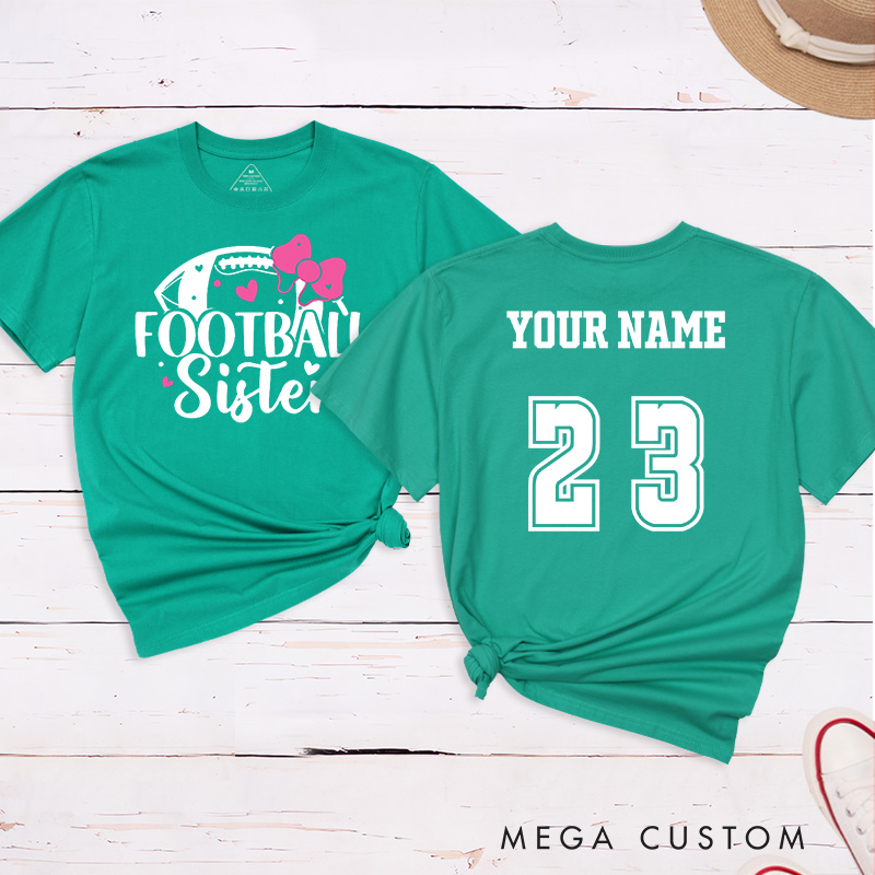 Personalized American Football Sister T-Shirts Featuring Custom Name and Number- Cheer in Style