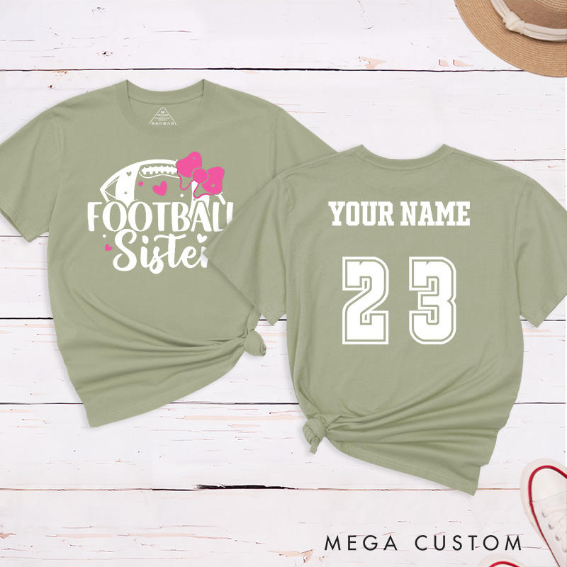 Personalized American Football Sister T-Shirts Featuring Custom Name and Number- Cheer in Style