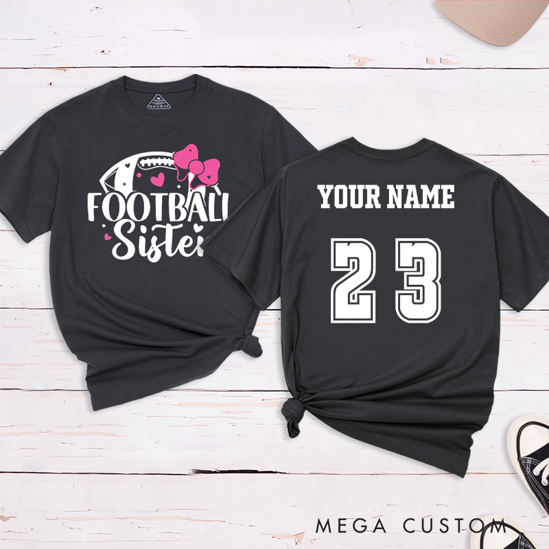 Personalized American Football Sister T-Shirts Featuring Custom Name and Number- Cheer in Style