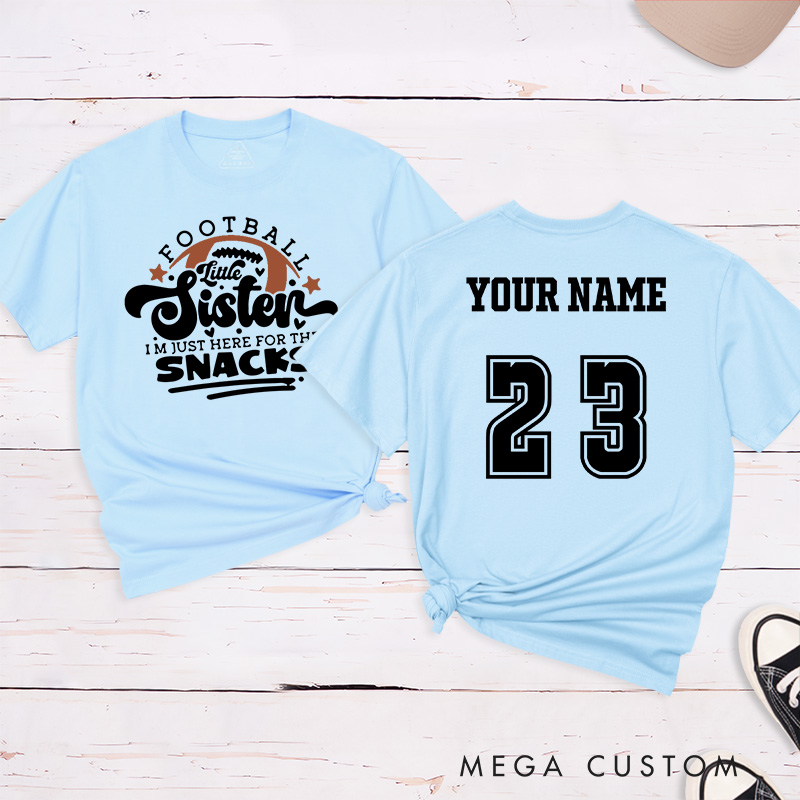 Personalized American Football Little Sister T-Shirts Featuring Custom Name and Number - Fun and Personalized