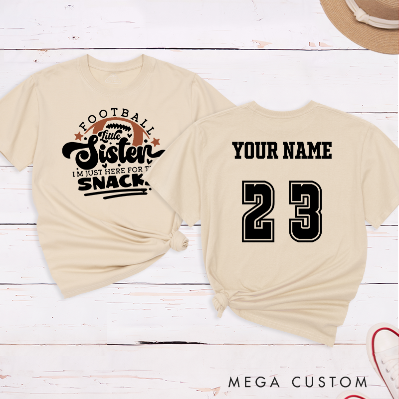 Personalized American Football Little Sister T-Shirts Featuring Custom Name and Number - Fun and Personalized