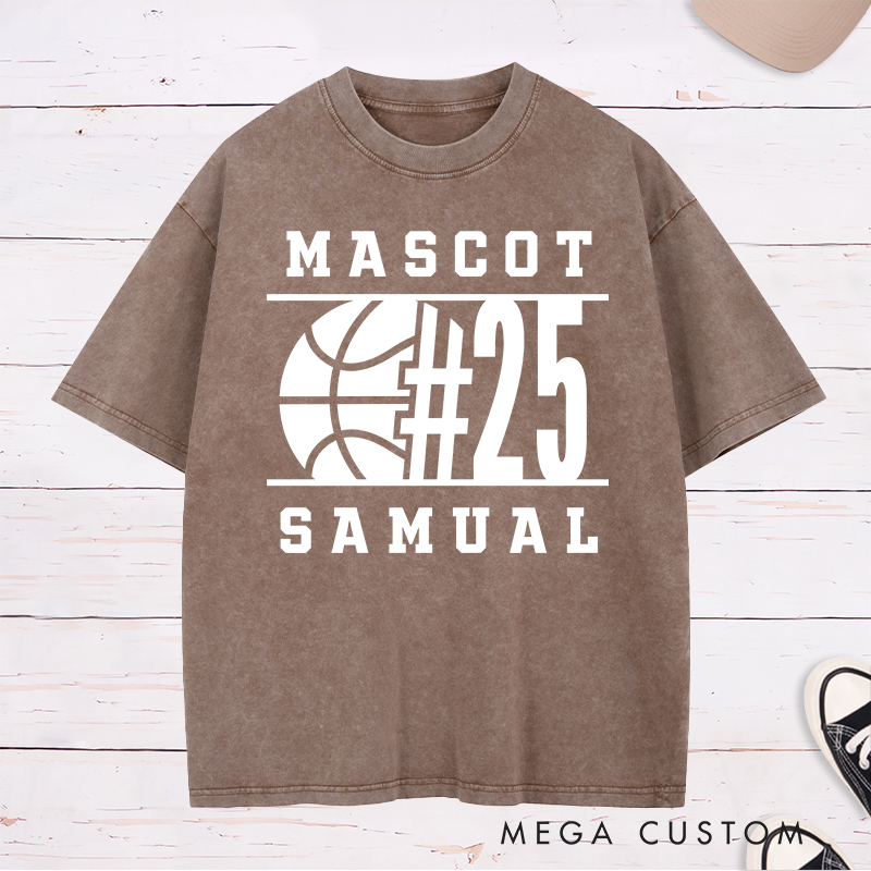Personalized Washed T-Shirt Design Featuring Bold Basketball Graphic with Customizable Team Name Player Number and Personal Name