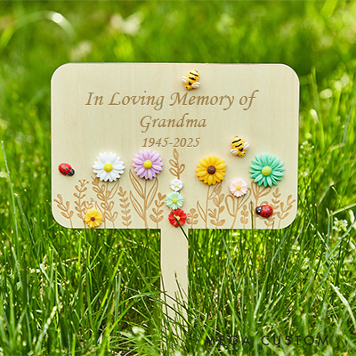 Personalized Memorial Garden Sign Grave Marker with Blooms Outdoor Tree Plaque Remembrance Gift Condolence Keepsake for Loss of Loved One