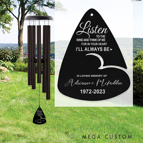 Personalized Listen to the Wind and Think of Me Memorial Wind Chimesfor Loss of Loved One Remembrance Wind Chimes Funeral Gifts