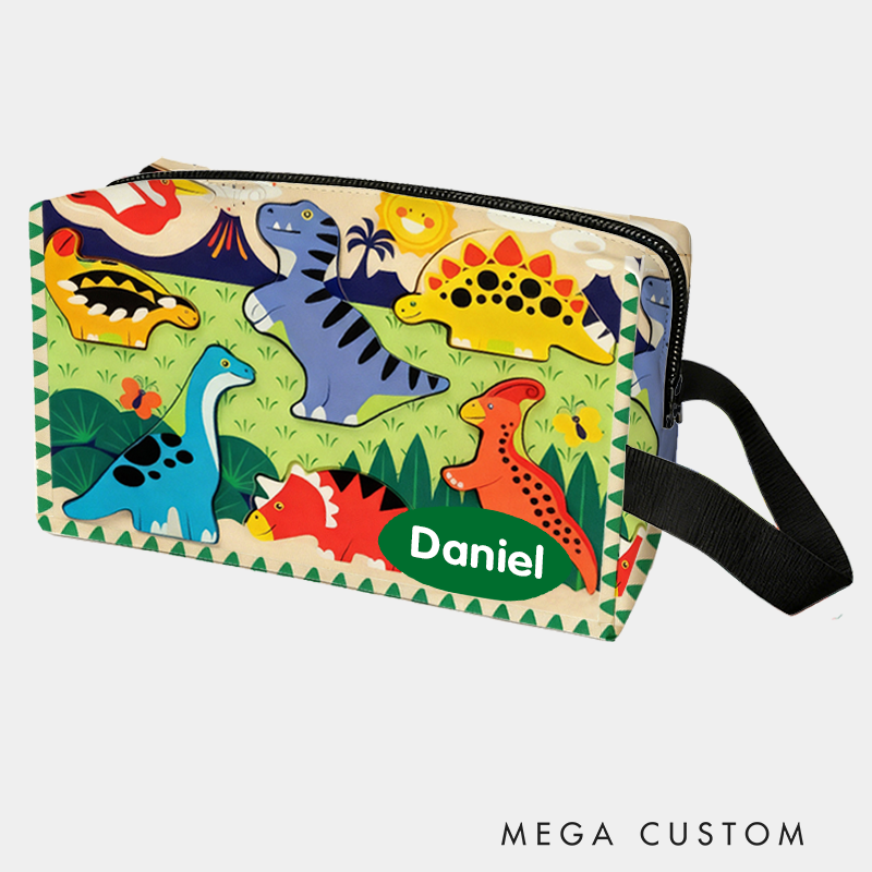 Personalized Dinosaur World Design Toiletry Bag Custom Name for Kids Travel Gifts and Daily Use