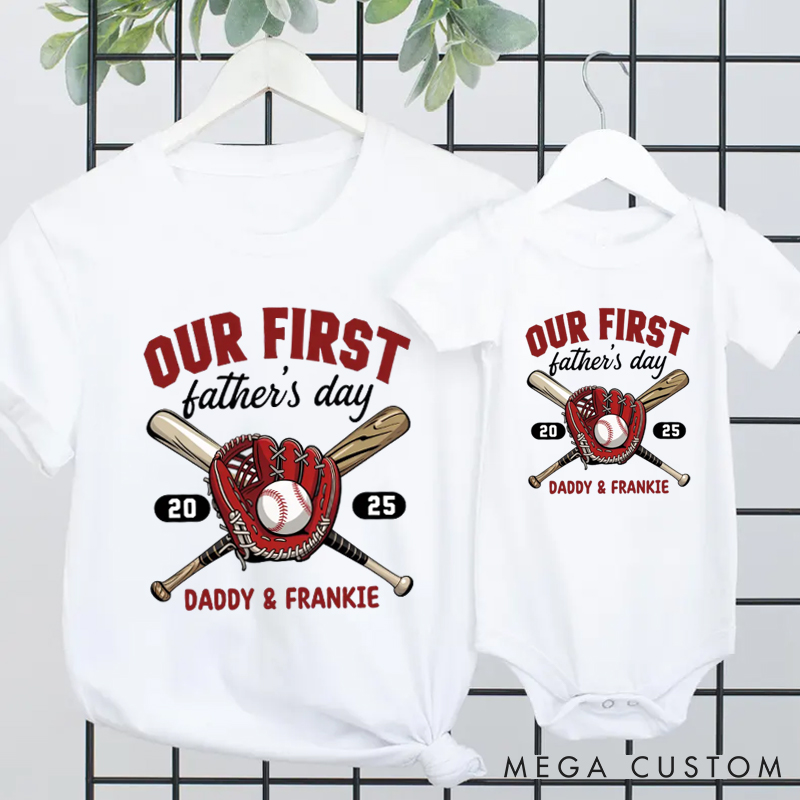 Personalized Our First Father's Day Baseball Matching Outfit Set for Dad and Baby