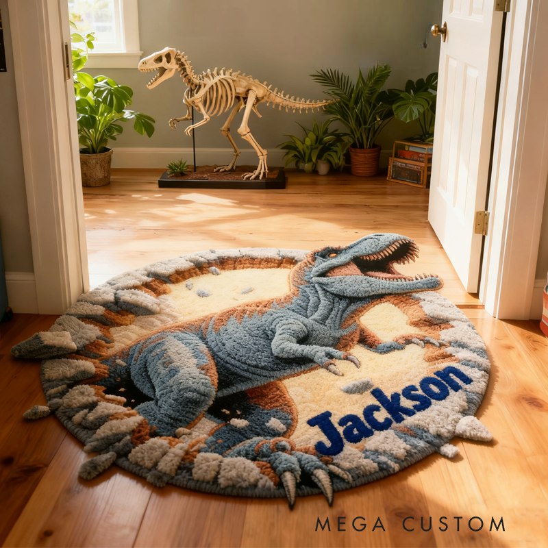 Personalized 3D Visual Dinosaurs with Name Soft Rug Christmas Gift for Kids Rug Birthday Gifts for Kids