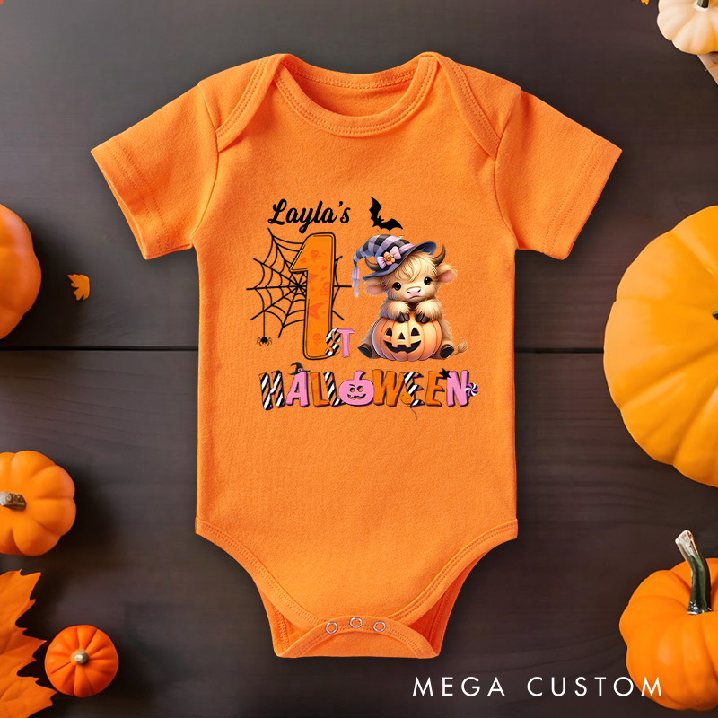 Personalized Spider Web and Pumpkin Design for Baby's First Halloween Celebration Baby Onesie Baby Gift