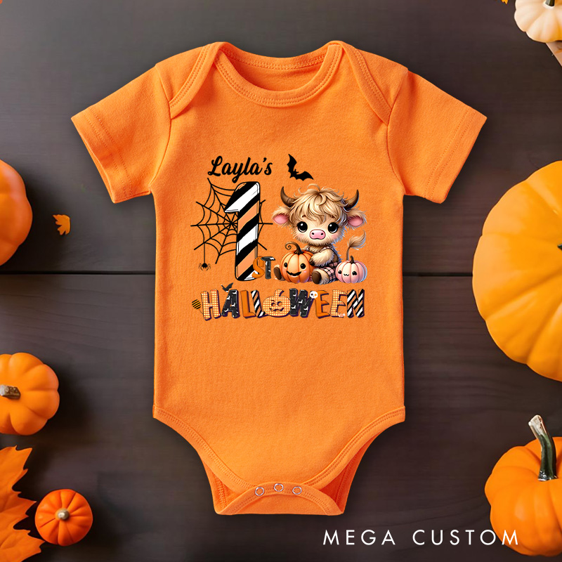 Personalized Spider Web and Pumpkin Design for Baby's First Halloween Celebration Baby Onesie Gift for Baby