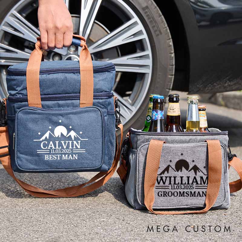 Personalized Cooler Bag for Groom Groomsmen Mountain Sun Beer Bag Wedding Party Gift Bag for Bachelor Party Best Man Gift