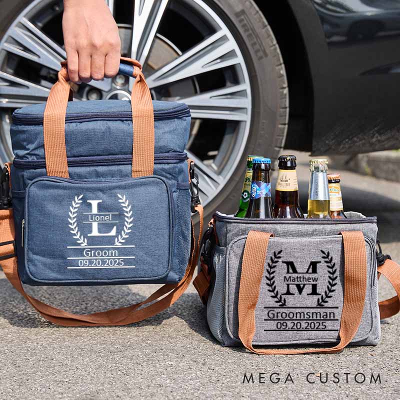 Personalized Bachelor Party Cooler Bag Initial Groomsmen Beer Bag Gift for Men Best Man Gift Bag Wedding Party Favors Cooler Bag