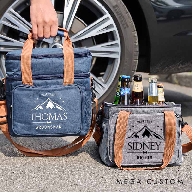 Personalized Cooler Bag for Groomsmen Custom Mountain Design Beer Bag Wedding Gift Cooler Bag for Best Man Bachelor Party Keepsake