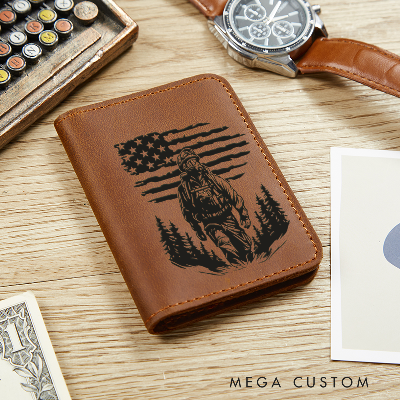 Personalized Leather Card Holder Wallet Firefighter Forest Flag Gift for Firefighter