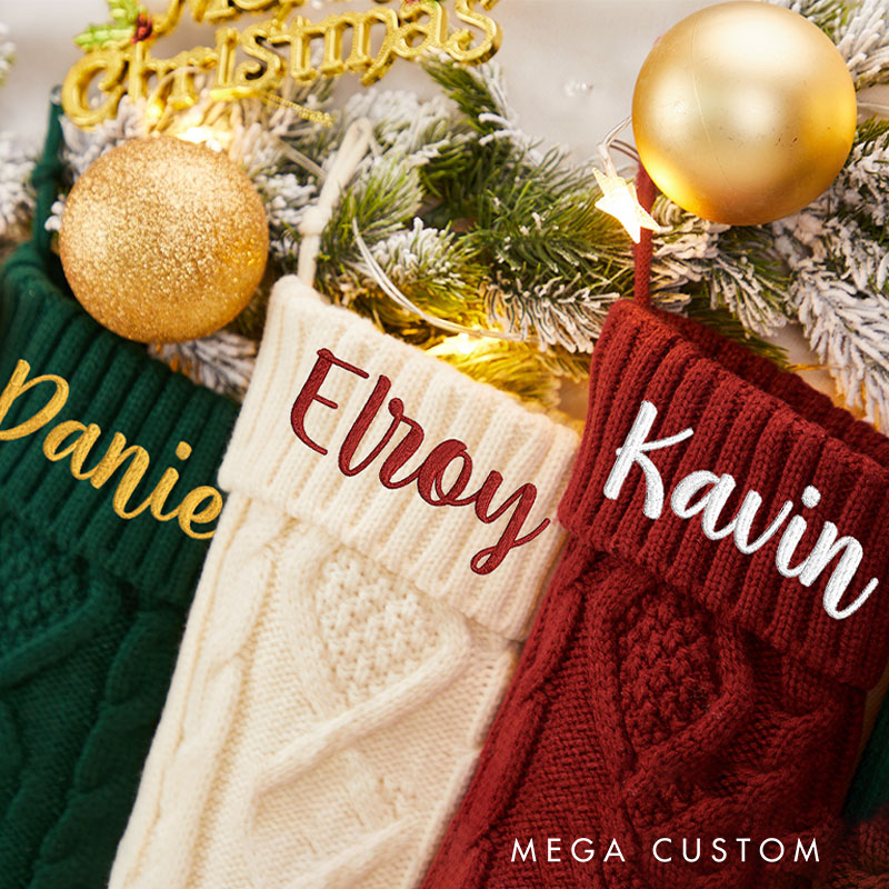 Personalized Cable Knit Christmas Stocking Embroidered Name Family Decor