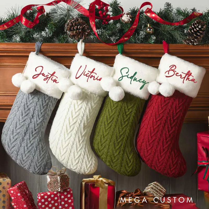 Personalized Embroidered Christmas Stocking Custom Christmas Stockings with Pom Pom Holiday Gift