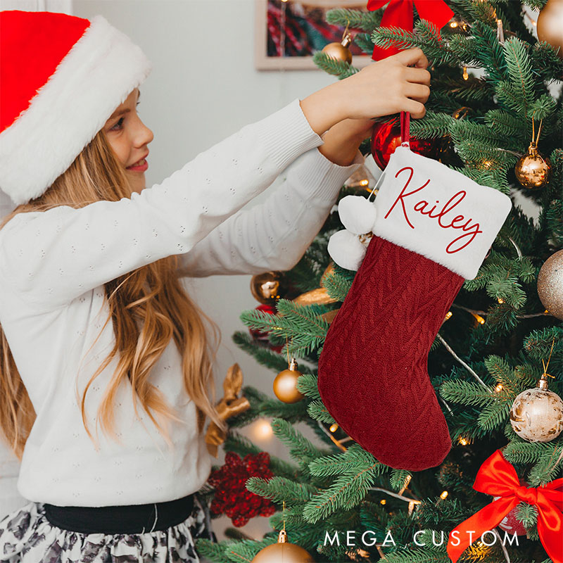 Personalized Embroidered Christmas Stocking Custom Christmas Stockings with Pom Pom Christmas Gift