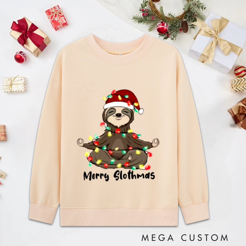 Personalized Christmas Yoga Classic Sweatshirts Merry Slothmas Sweatshirts Christmas Yoga Sweatshirts Sloth Lover Sweatshirts Woman Pilates Sweatshirts Yoga Lover Gift Perfect for Yoga Lover and Holiday