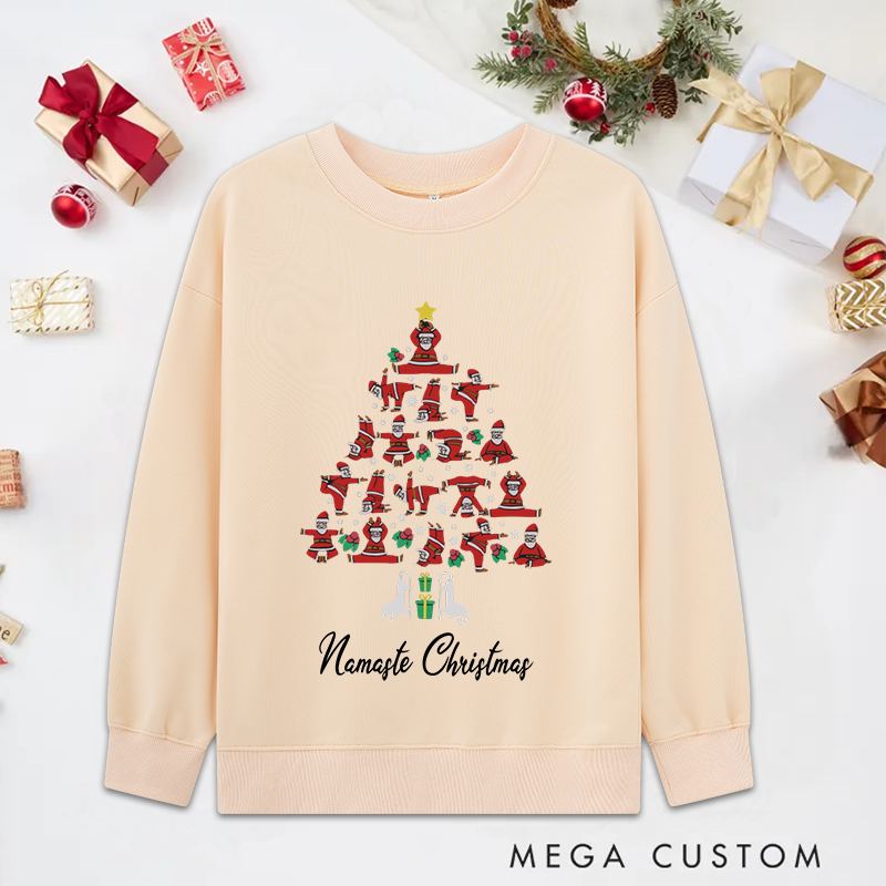 Personalized Christmas Yoga Classic Sweatshirts with Namaste Christmas Santa Pose Tree Design Christmas Yoga Sweatshirts Gift Perfect for Yoga Lover and Holiday