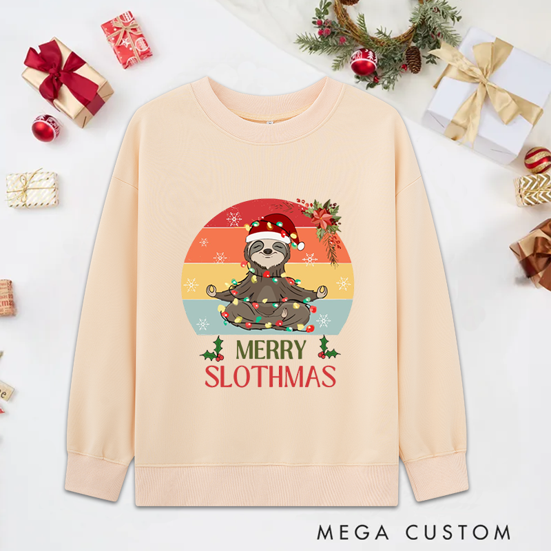 Personalized Merry Slothmas Yoga Classic Sweatshirts with Meditating Sloth Design Christmas Yoga Sweatshirts Gift Perfect for Yoga Lover and Holiday